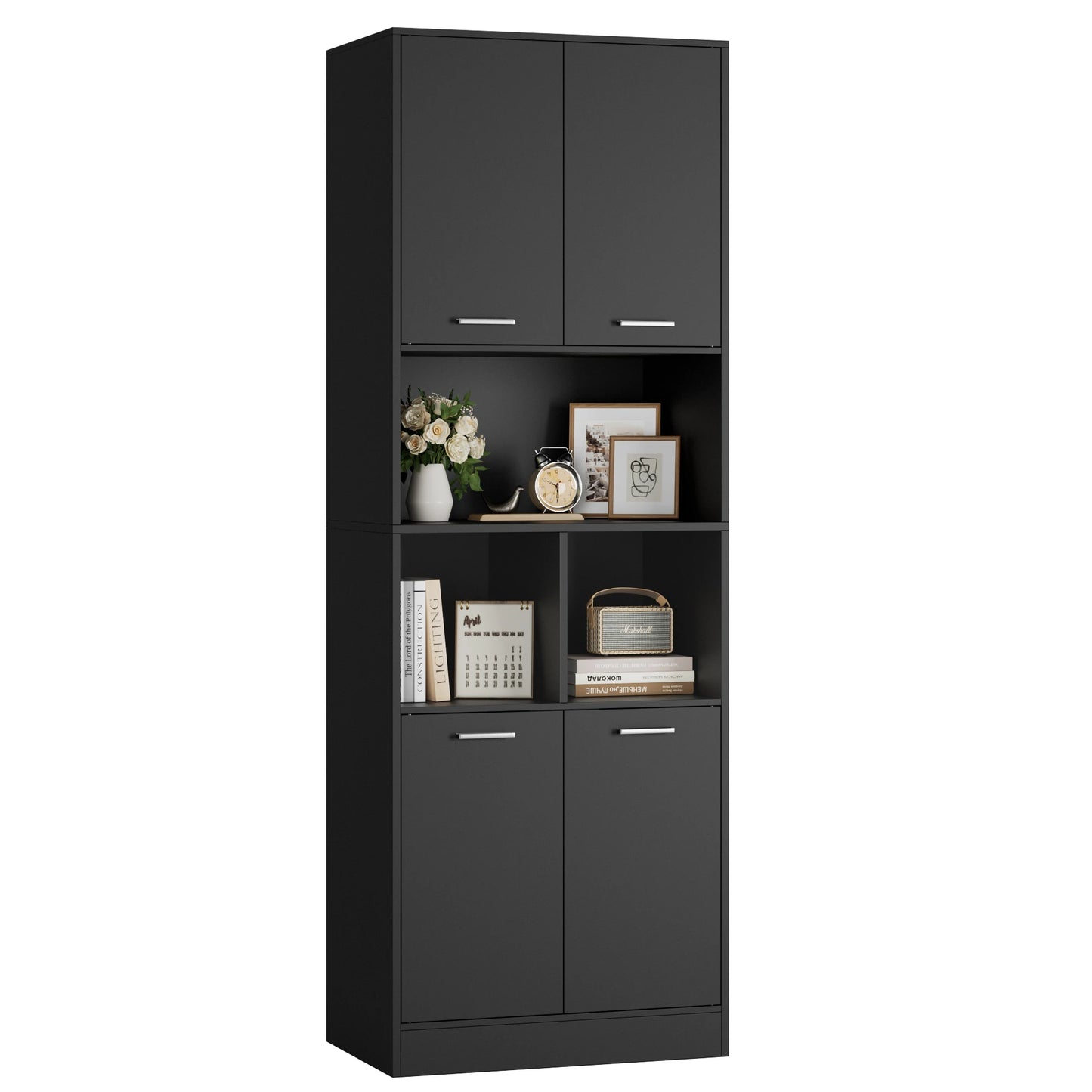 Opbergkast - Kast - Hoge Kasten - Opbergkasten - Stellingkasten - 180.5 x 60 x 40 cm - Opbergrek - Met Deuren en Open Planken - Geschikt voor Badkamer, Woonkamer, Keuken - Zwart