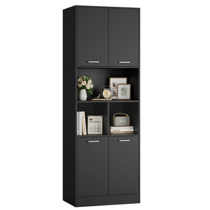 Opbergkast - Kast - Hoge Kasten - Opbergkasten - Stellingkasten - 180.5 x 60 x 40 cm - Opbergrek - Met Deuren en Open Planken - Geschikt voor Badkamer, Woonkamer, Keuken - Zwart