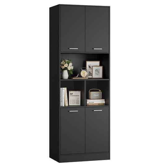 Opbergkast - Kast - Hoge Kasten - Opbergkasten - Stellingkasten - 180.5 x 60 x 40 cm - Opbergrek - Met Deuren en Open Planken - Geschikt voor Badkamer, Woonkamer, Keuken - Zwart