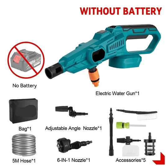 Hogedrukreiniger Accu - 200Bar - Hogedrukspuit - Draadloze 3500W - Krachtige Waspistool - met 6-in-1 Nozzle - Compatibel met 18V Accu - Zonder Accu