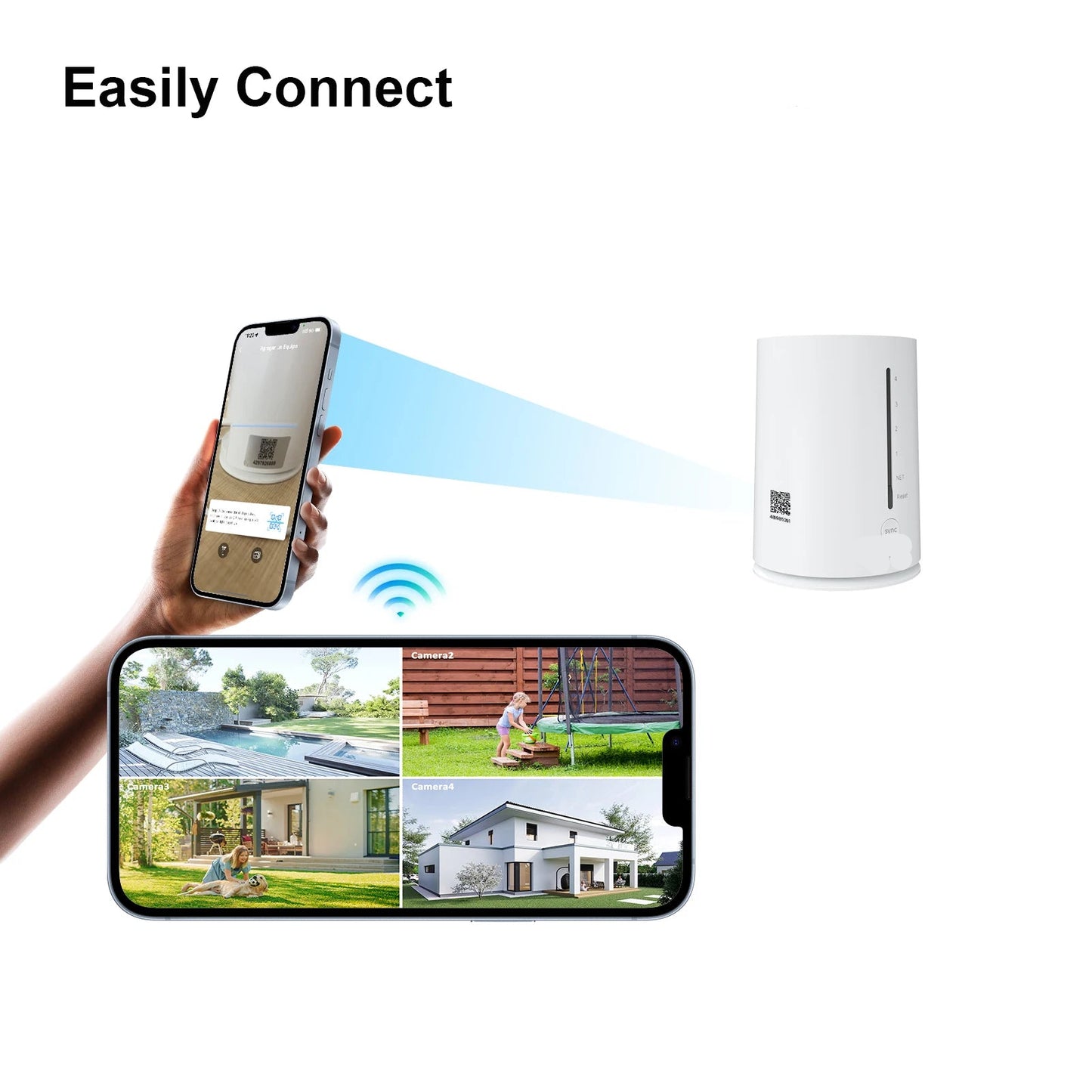 Beveiligingscamera - 4MP - Camerabewaking - Draadloos - voor Buiten - 4 Stuks - 2K Ultra HD - met Zonnepaneel - Sirene-alarm - Humanoïde detectie - Tweerichtingsaudio - 4CH - NVR Recorder - Wit