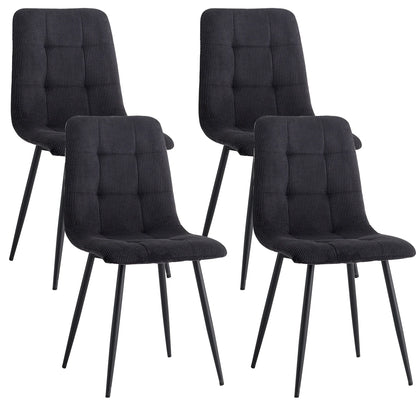 Eetkamerstoelen - Eetstoelen - Keukenstoelen - Set van 4 - Ergonomische - met Rugleuning - Voor Keuken - Eetgedeelte - Corduroy Stof - Metalen Poten - 43 x 44 x 99.5 cm - Zwart
