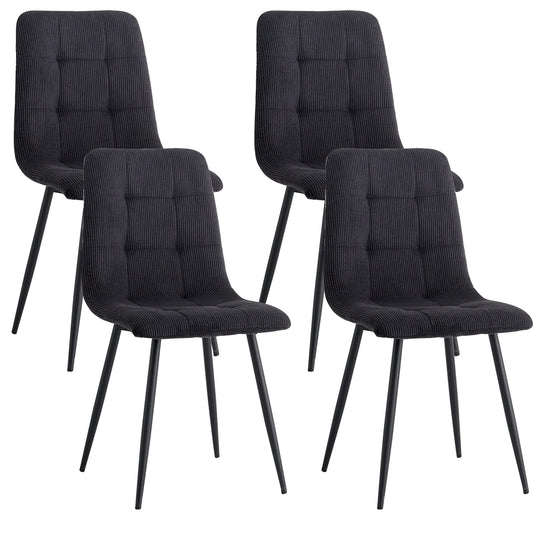 Eetkamerstoelen - Eetstoelen - Keukenstoelen - Set van 4 - Ergonomische - met Rugleuning - Voor Keuken - Eetgedeelte - Corduroy Stof - Metalen Poten - 43 x 44 x 99.5 cm - Zwart