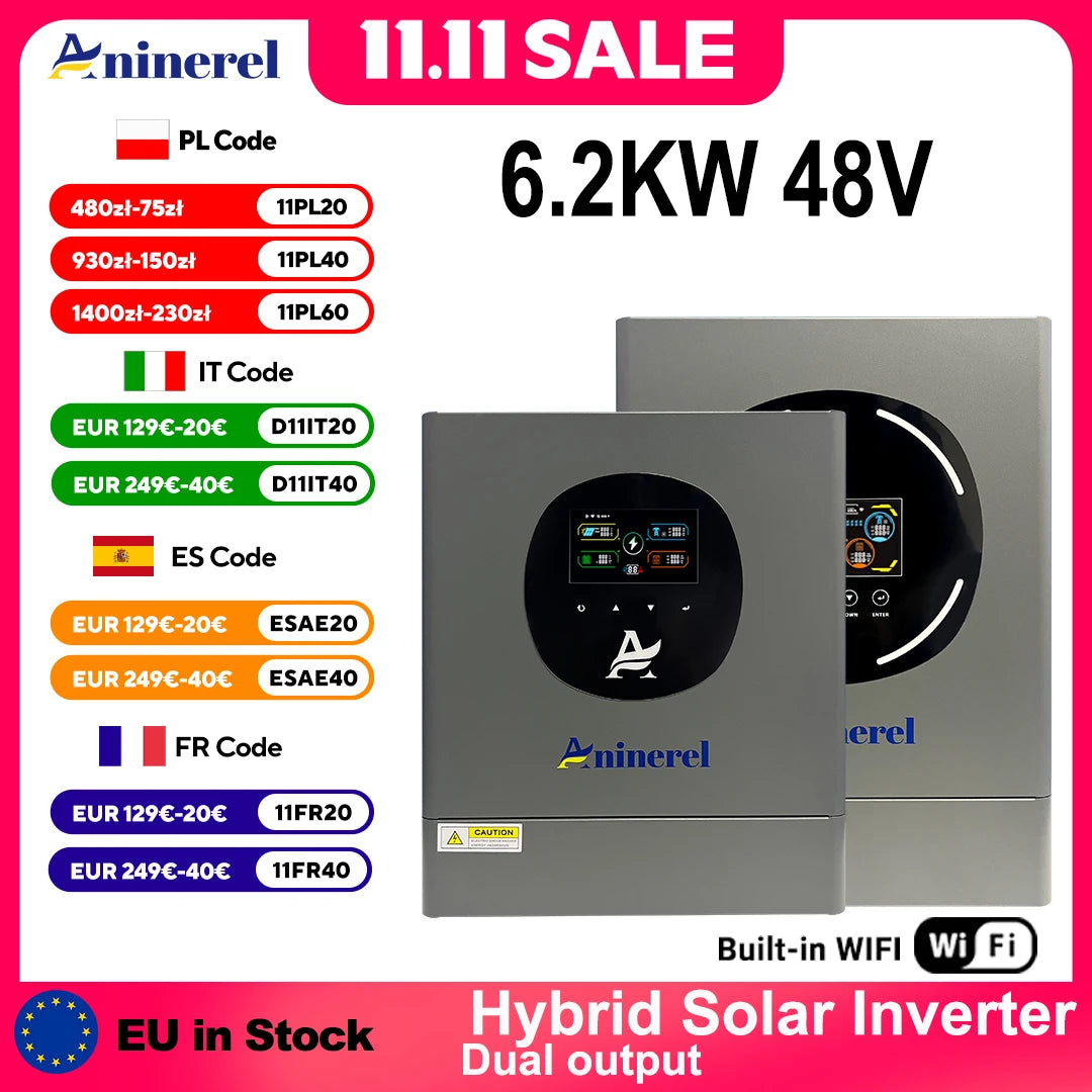Hybride Solar Inverter – Zonne-omvormer – Omvormer – PV Inverter – 6,2 kW 48V Variant – Dual Output – Geavanceerde MPPT 120A