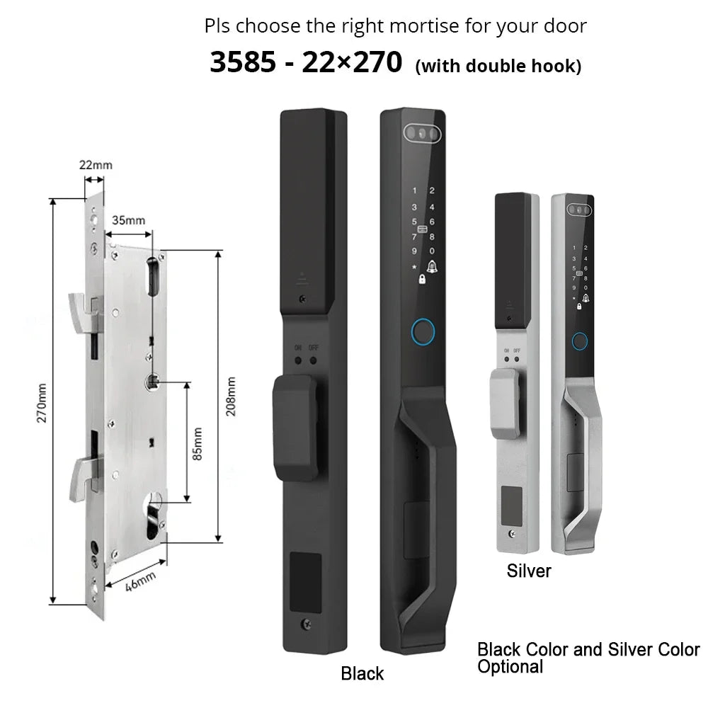 For Euro Mortise of 85/92 3D Face Recognition Smart Door Lock Tuya App Control IP68 Waterpoof Wifi Eletric Digital Smart Lock - QUORE