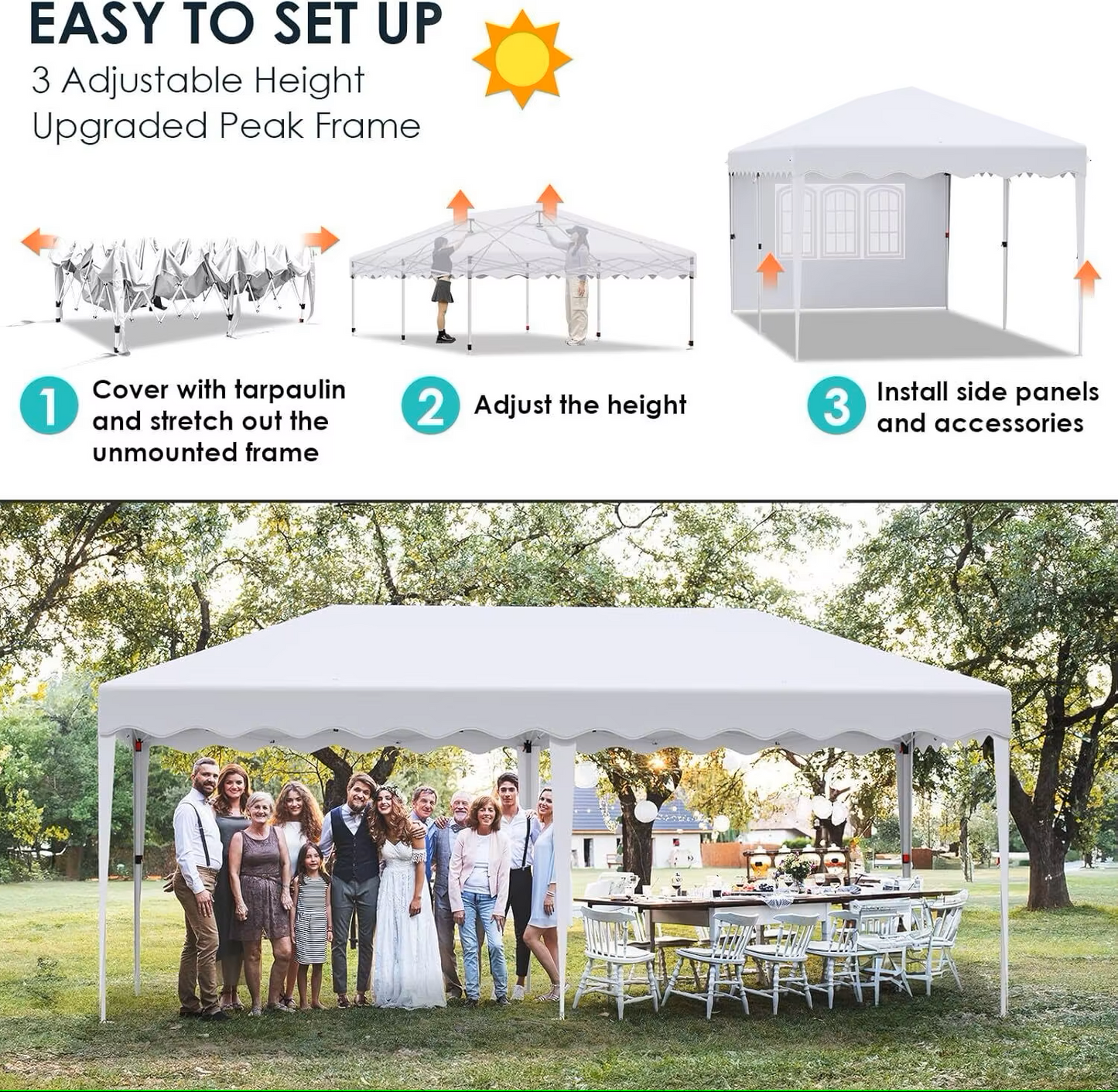 Paviljoen - Tuinpaviljoen - Partytent - Tuintent - Pop-up Kliksysteem - Stabiel - Vouwtent - Opvouwbaar - met 6 Zijpanelen - Waterdicht - Winterbestendig - 50+UV-Bescherming - voor Tuin - Buiten - Achtertuin - Oxford fabric - 3 x 6 m - Wit