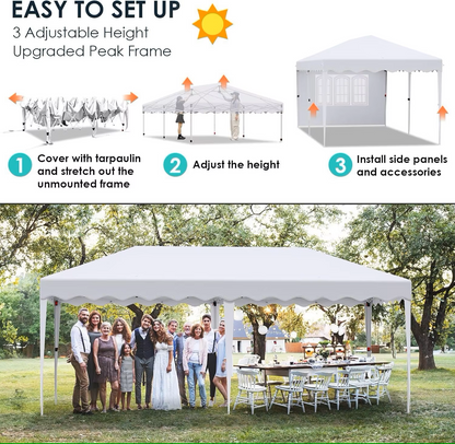 Paviljoen - Tuinpaviljoen - Partytent - Tuintent - Pop-up Kliksysteem - Stabiel - Vouwtent - Opvouwbaar - met 6 Zijpanelen - Waterdicht - Winterbestendig - 50+UV-Bescherming - voor Tuin - Buiten - Achtertuin - Oxford fabric - 3 x 6 m - Wit