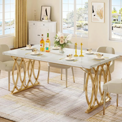 Eettafel – Dinertafel – Keukentafel – Tafel – Tafeltje – Wit-Gouden Uitvoering – 160 cm Ruim Tafelblad – Stevig & Duurzaam