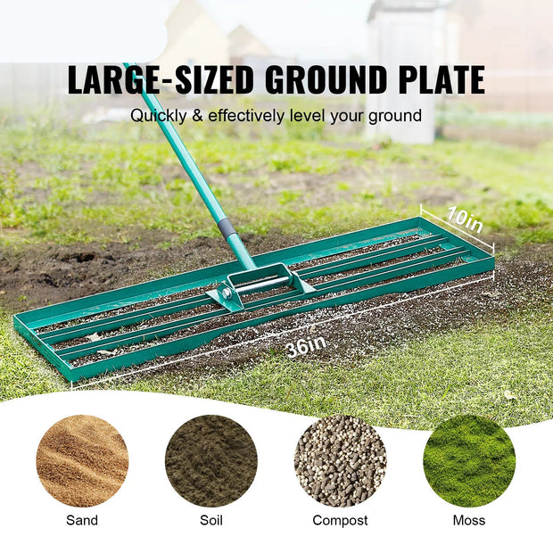 Gazonhark - Bladhark - Hark - Nivellerende Hark - Gazon Leveler  - Heavy-duty Gazonnivelleerhark - 10x30inch - met 78inch Stalen Verlengde Steel Handle - for Garden Golf Lawn Farm