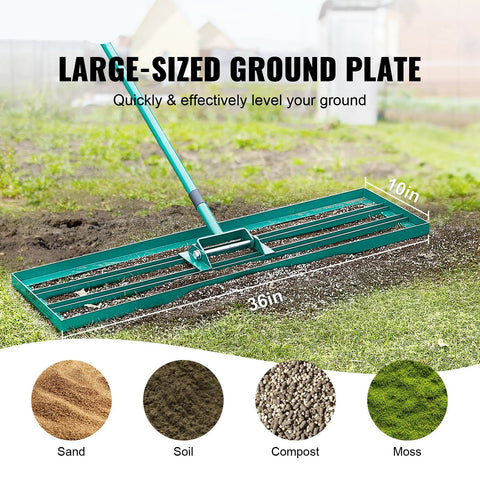 Lawn Rake - Leaf Rake - Rake - Leveling Rake - Lawn Leveler - Heavy Duty Lawn Leveling Rake - 10x36inch - with 78inch Steel Extended Handle - for Garden Golf Lawn Farm