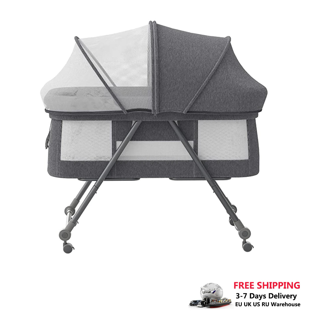 Baby Bed - Co Sleeper - Opvouwbaar - Grab-And-Go Reiswieg - Schommelfunctie - Op Wielen - Incl. Matras - Gray-Bravo Comfort