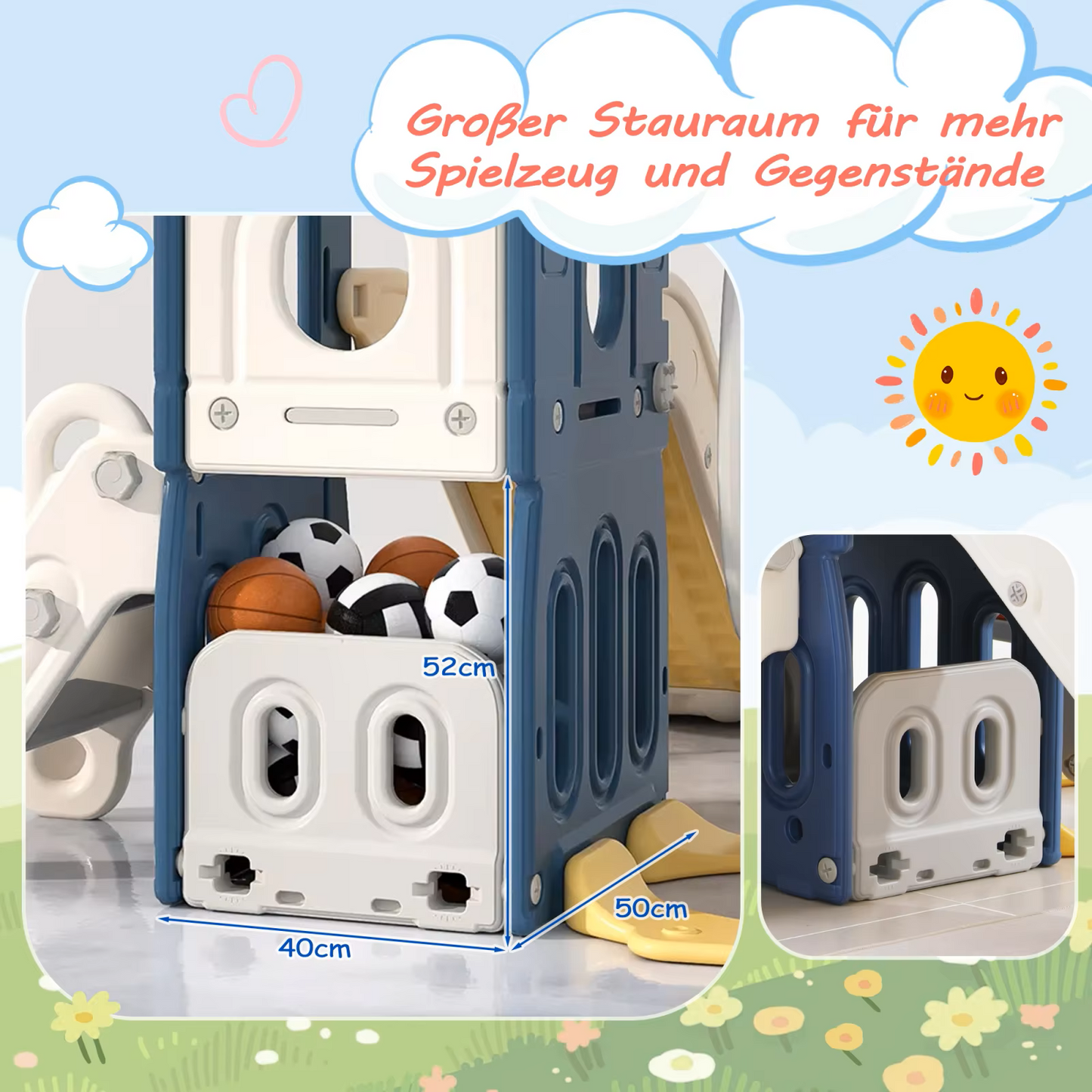 5-in-1 Glijbaan - Kinderspeeltuin - met Basketbalring - Schommel - Klimladder - Opslag - voor Kinderen - van 1-8 jaar - Veilige Dichte Trap - Speelplezier Gegarandeerd - Geschikt voor Binnen - Buiten - Tuin - 157 x 150 x 120 - Blauw
