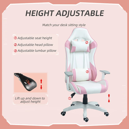 Gamingstoel – Bureaustoel – Computerstoel – Werkstoel – Ergonomisch Ontwerp – Verstelbare Armleuningen - 67 x 60 x 120-128 cm - Roze - QUORE