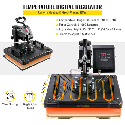 SucceBuy 5 6 8 in 1 Heat Press Machine T shirt Heat Transfer Printer Muntifunctional Sublimation Mug/Latte Mug/Hat/Plate/Bottle