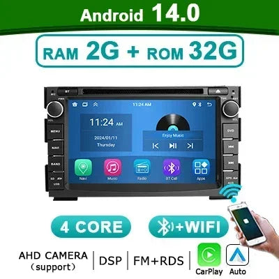 Autoradio – Auto Radio – Multimedia Speler – 2-DIN Radio – Draadloze CarPlay – Android 14 OS – 7 Inch HD Touchscreen – 4G LTE Connectivity - QUORE