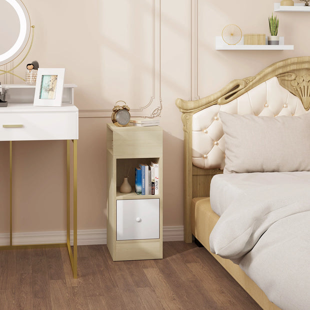 Nachtkastje - Nachtkastjes Set van 2 - Nachtkastjes Modern - 2 - Open Planken 1 Lade - 25x66x30cm - Slank Klein Opbergkastje Nachtkastje Ruimte - Donkergrijs