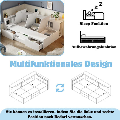 Bedbank Kinderen – Kinderbed – Jeugdbed – Eenpersoonsbed – Kinderbedbank – Met 4 Laden – MDF Wit 90x200 cm