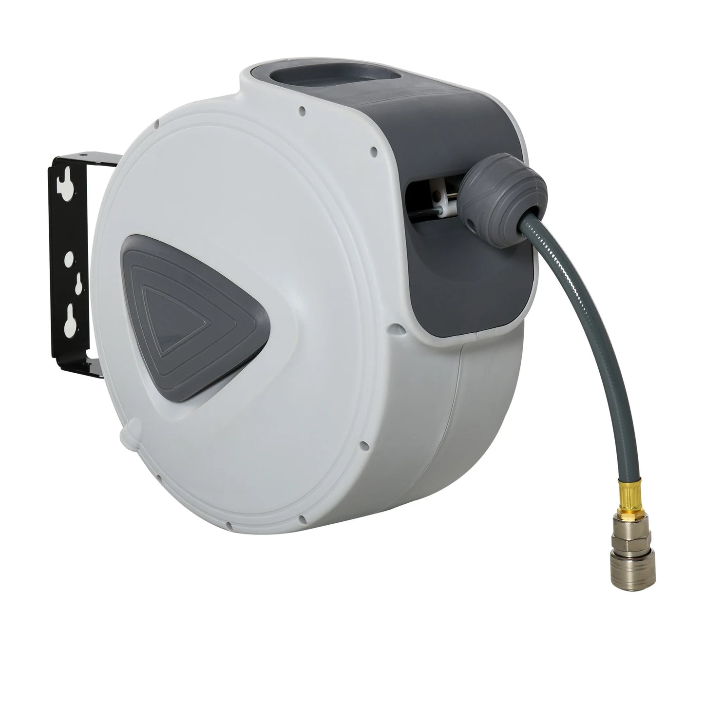 Wandslangenbox - Wandslanghaspel - Slanghouder - Tuinslang - Muur Gemonteerd - Automatisch Oprolsysteem - 180° Intrekbare Beugel - 15m - 39 x 21.2 x 36.6 cm - Lichtgrijs - QUORE