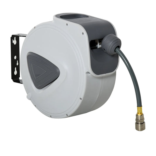 Wandslangenbox - Wandslanghaspel - Slanghouder - Tuinslang - Muur Gemonteerd - Automatisch Oprolsysteem - 180° Intrekbare Beugel - 15m - 39 x 21.2 x 36.6 cm - Lichtgrijs - QUORE