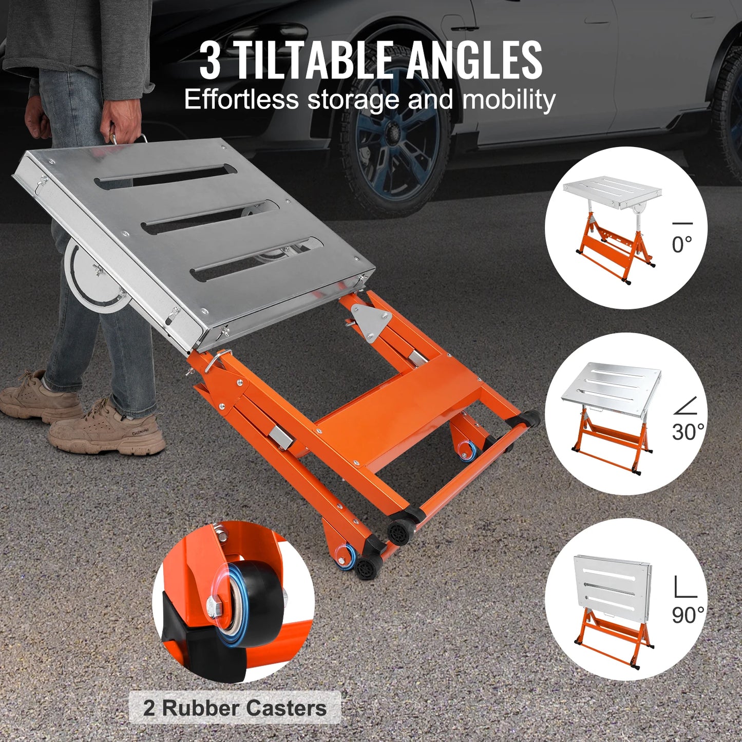 Lastafel - Mobiele Werkbank - Draagbare Werkbank - Opvouwbare - Stalen Tafelblad - met 3 Kantelbare Hoeken - 77 x 57 x 84 cm - Zilver & Oranje