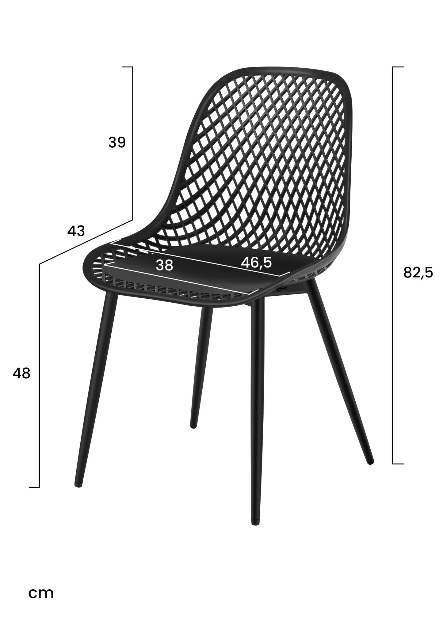 Tuinstoelen - Eetkamerstoelen - Tuinmeubelen - Set van 4 - Shell Lounge Stoel - Scandinavische - Moderne Stijl - met Rugleuning - Metalen Poten - voor Keuken - Woonkamer - Terras - Tuin - 39 x 46.5 x 82.5 cm - Donkergrijs