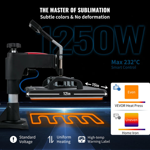 5-in-1 Hittepers Machine - Sublimatie Transferpers 12x15 inch - Digitaal Precisie Controle - 360° Draaisysteem - Hittebestendig - Zwart