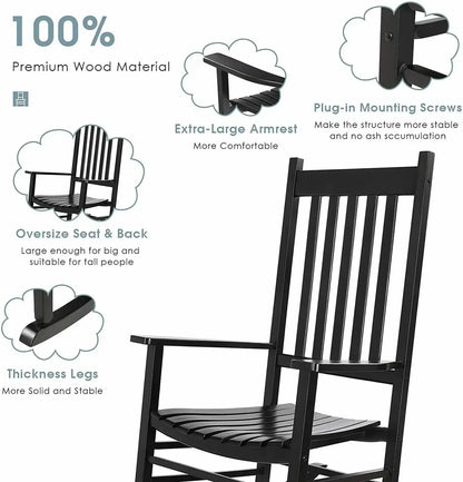 Schommelstoel - Tuinstoelen - Draaifauteuil - Houten - Grote Porche Rocker, Stoelen voor Slaapkamer, Woonkamer, Tuin en Balkon - Tuinstoelen - Strandstoel - Zwart