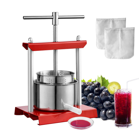 Manual Juicer - Kitchen Citrus Juicer - Manual Fruit Juicer - 3L - Orange and Grape Juicer - Stainless Steel + Aluminum - Silver