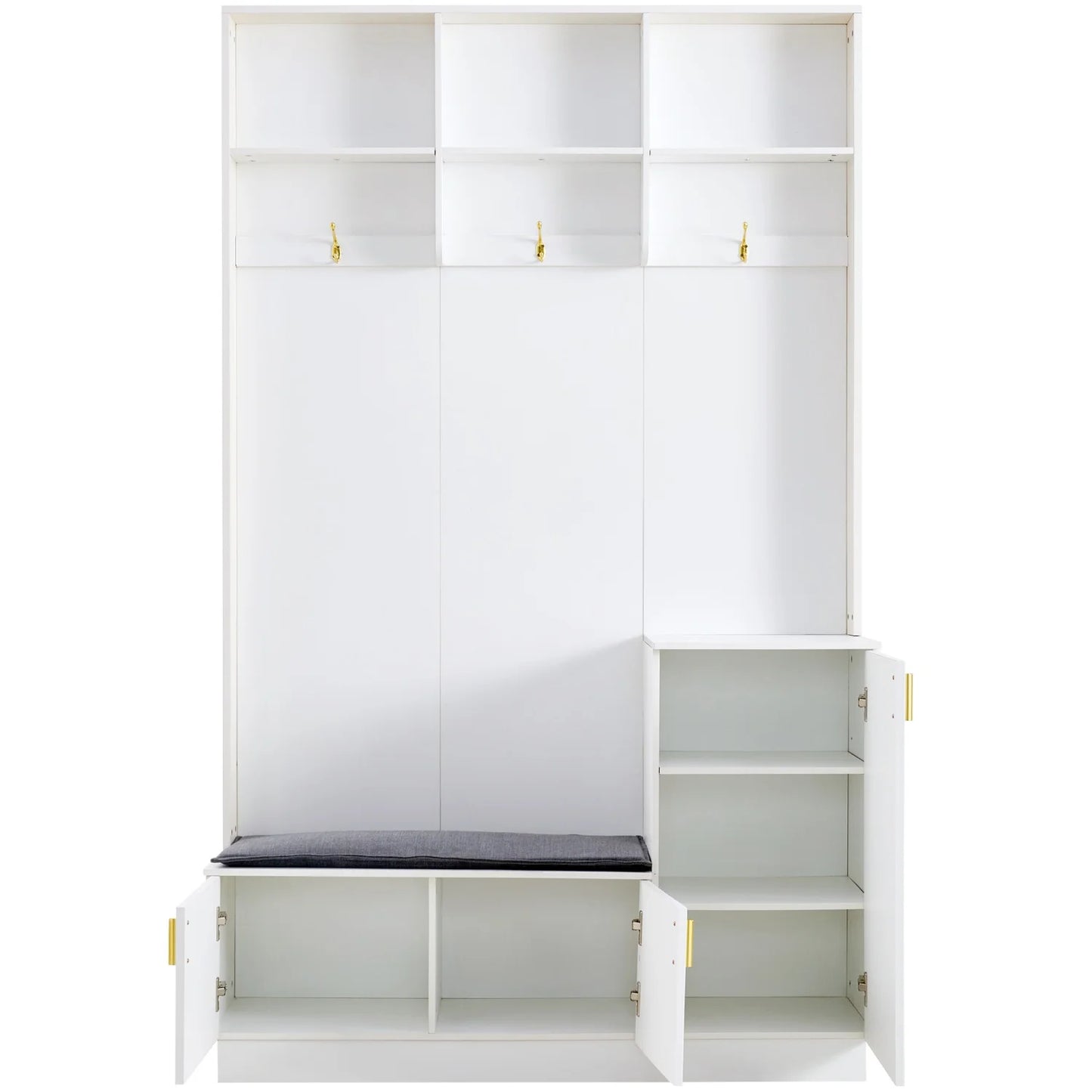 Houten Garderobekast – Halmeubel – Schoenenrek – Zitbank – Kapstok – Verstelbare Schoenenplank – Compacte Afmetingen 200x120x40 cm – Wit Spaanplaat