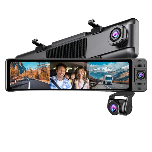 Dashcam voor Auto - WiFi - Dashcams - FullHD video - Met 3 camera's - Super compact - 16:9 - 10.26 inch Scherm - Zwarte doos GPS - Zwart