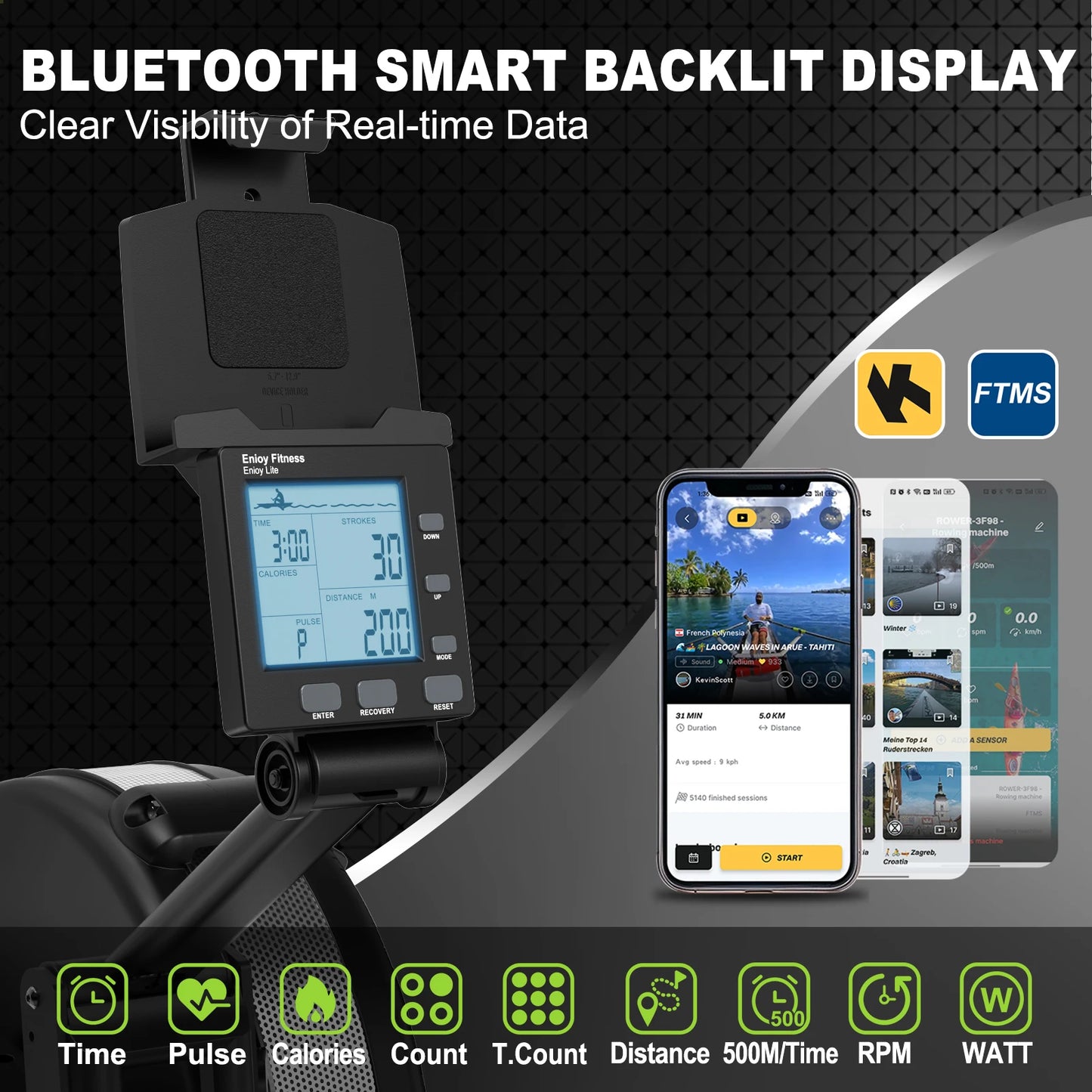 Roeimachine – Rower – Fitnessmachine – Sportmachine – Indoor Trainer – Luchtweerstand Met 10 Niveaus – Bluetooth Display Met Trainingsgegevens – Inklapbaar – Verstelbare Tablet Houder – Zwart – Max 160 kg