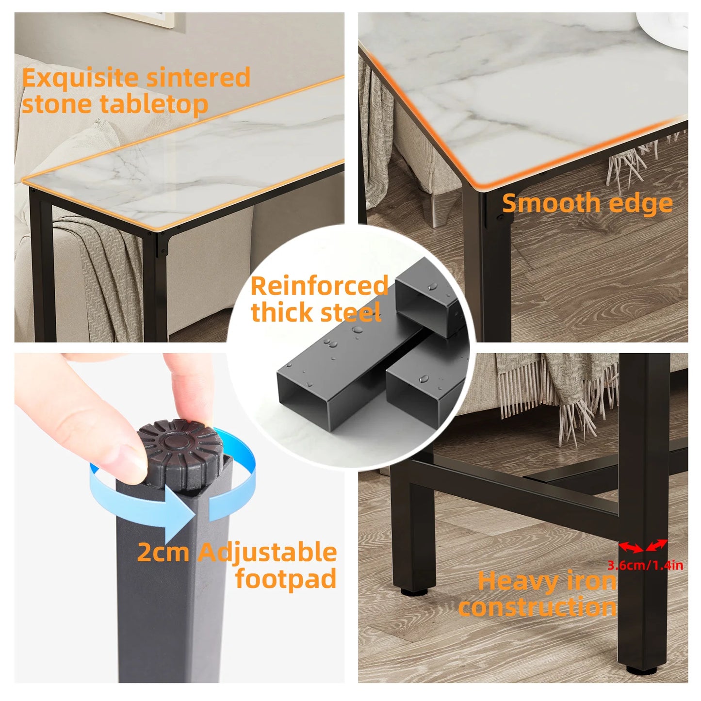 Bartafel – Marmeren Tafel – Hoge Tafel – Keukentafel – Ontbijttafel – Wit-Grijs – Compact 120 cm – Onderhoudsvriendelijk & Stevig staalframe