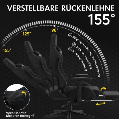 Gamingstoel – Gamestoel – Gaming Chair – Bureaustoel – Game Stoel – Verstelbare Rugleuning – Voetsteun – Suède-achtig Materiaal – Hoog Draagvermogen 150 kg
