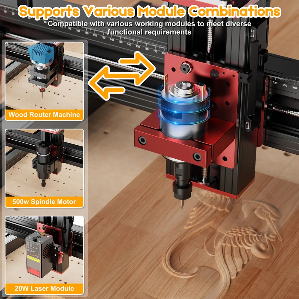 CNC Freesmachine – CNC Router – Graveermachine – Laser Cutter – Houtbewerkingsmachine – 460 x 460 x 80 mm Werkgebied – 4-Assige Precisie