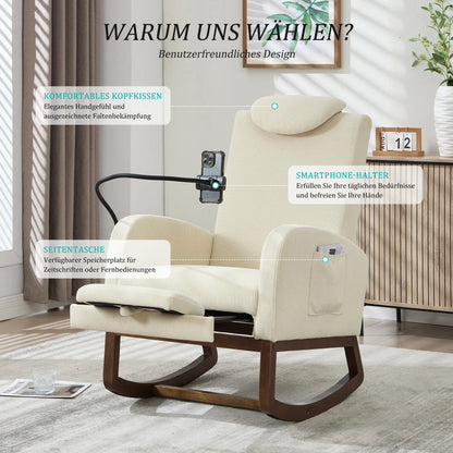 Schommelstoel – Schommelstoel Met Voetensteun – Relaxzetel – Schommelfauteuil – Lounge Stoel – Beige Corduroy Bekleding – Ergonomische Hoge Rugleuning Met Hoofdsteun