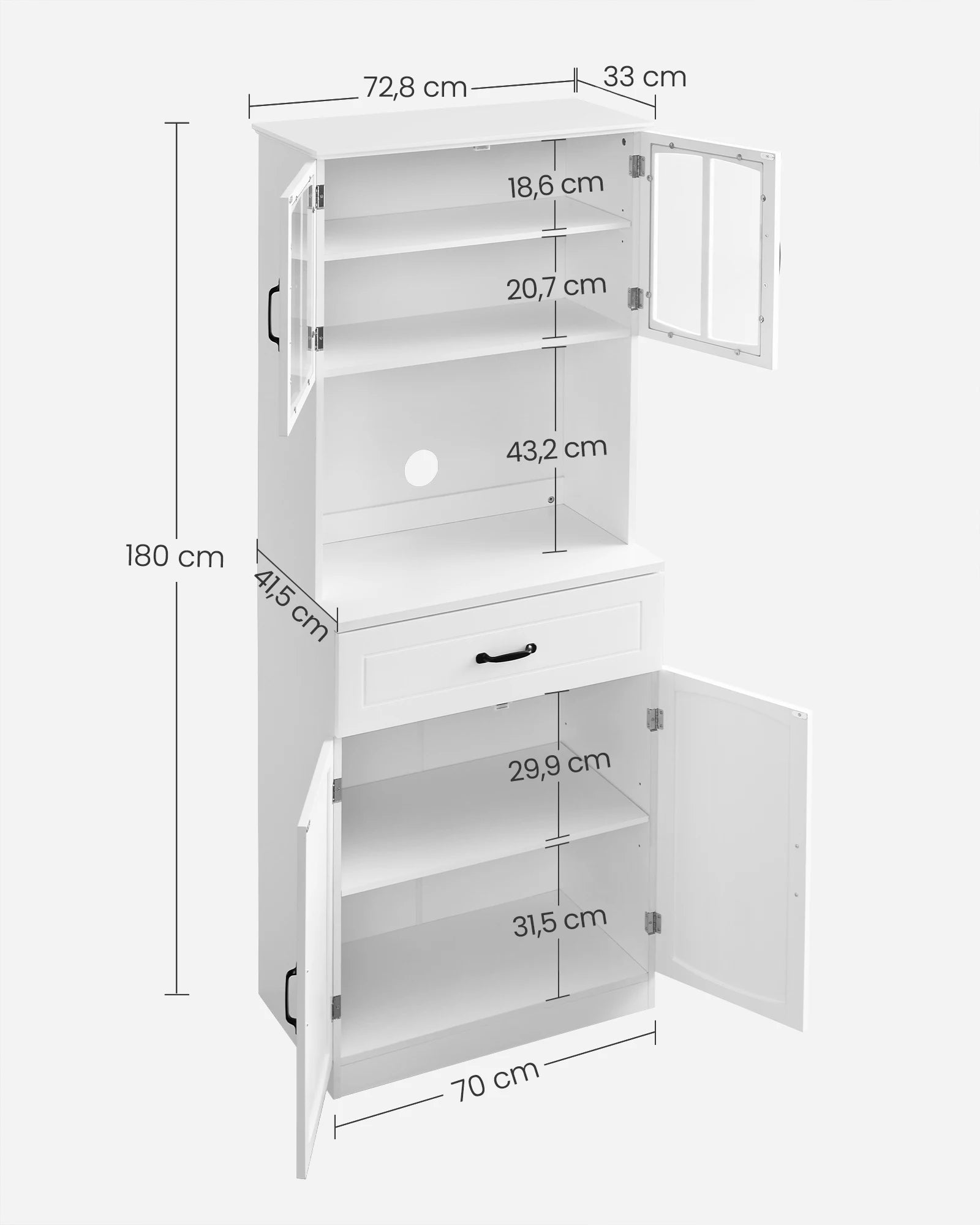 Buffetkast - Barkast - Keukenkasten - Buffetkasten - met Verstelbare Legplanken - Multifunctionele Opbergkast voor Keuken, Woonkamer of Hal - Wit - QUORE