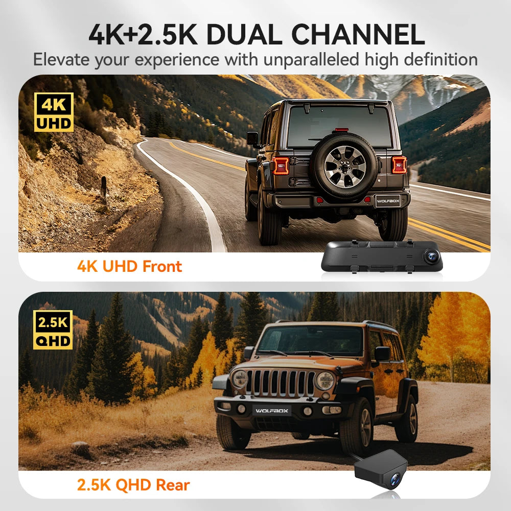 Dashcam Spiegel - Dashcam voor Auto – 12" - Touchscreen – 2.5K Achtercamera – GPS – Nachtzicht – Parkeermodus – WDR – 170° Groothoek