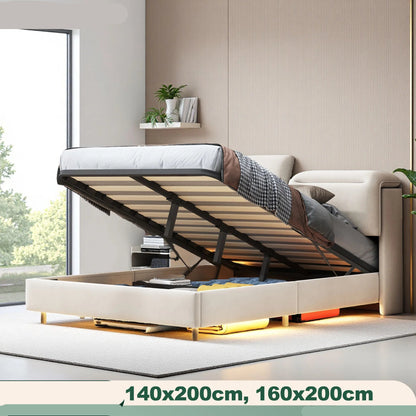 Bedframe – Gestoffeerd Bed – Tweepersoonsbed – Opbergbed – Slaapkamerbed – Fluweelbekleding – Hydraulisch Opbergvak