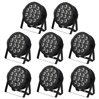 LED Par Lights – Podiumverlichting – DJ Verlichting – Feestverlichting – Kleurenlamp – Set van 8 met RGBW LEDs – DMX512 Aansturing – 60W per Lamp – EU Stekker – Zwart