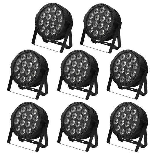 LED Par Lights – Podiumverlichting – DJ Verlichting – Feestverlichting – Kleurenlamp – Set van 8 met RGBW LEDs – DMX512 Aansturing – 60W per Lamp – EU Stekker – Zwart