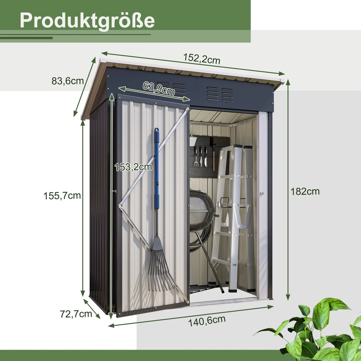 Tuinhuis – Tuinschuur – Berging – Opslag – Buitenhuis – Zwart – Waterbestendig Met Pultdak – Ventilatieopening
