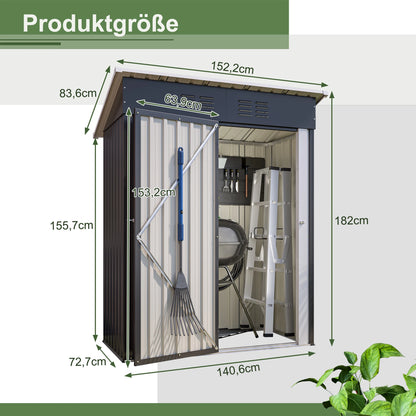 Tuinhuis – Tuinschuur – Berging – Opslag – Buitenhuis – Zwart – Waterbestendig Met Pultdak – Ventilatieopening