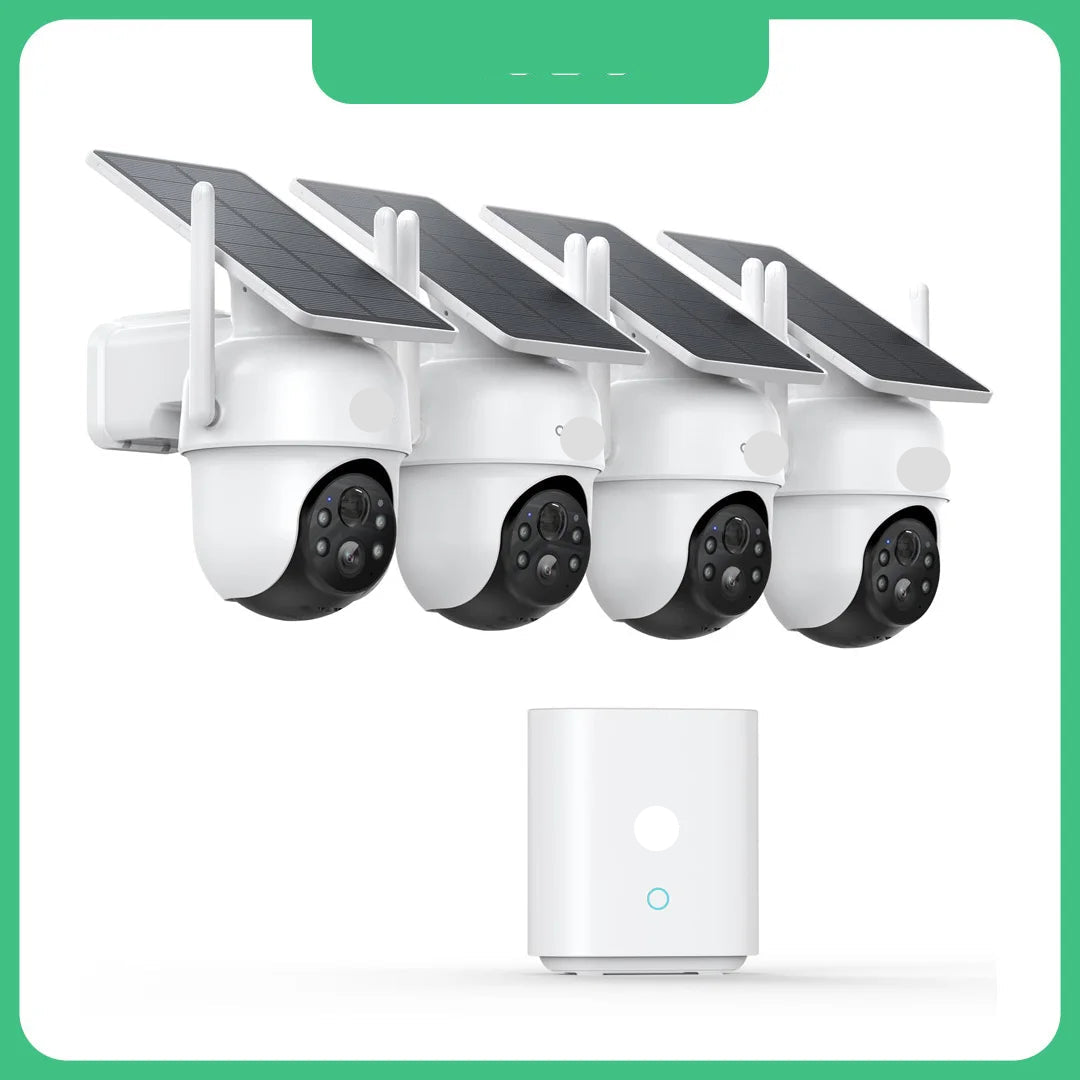 Beveiligingscamerasysteem - Zonne-Accu - Draadloze Camera - Camerabewaking - 3MP - 4 Camera Kit - 360° PTZ-camera - Nachtzicht - Buiten Gebruik