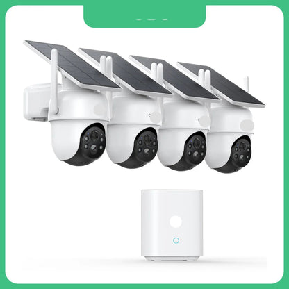 Beveiligingscamerasysteem - Zonne-Accu - Draadloze Camera - Camerabewaking - 3MP - 4 Camera Kit - 360° PTZ-camera - Nachtzicht - Buiten Gebruik
