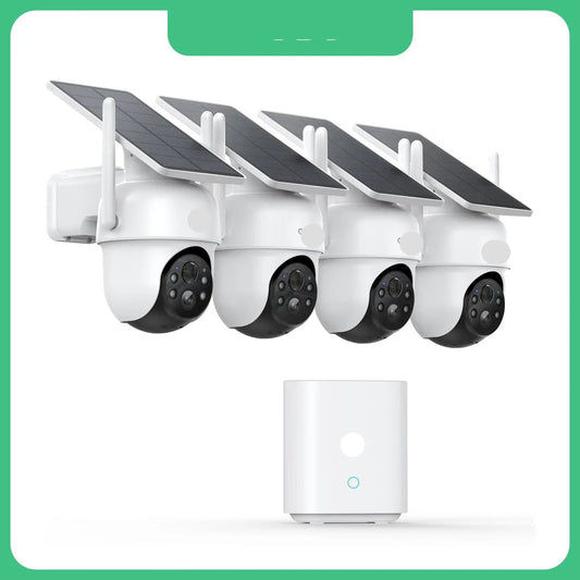 Beveiligingscamerasysteem - Zonne-Accu - Draadloze Camera - Camerabewaking - 3MP - 4 Camera Kit - 360° PTZ-camera - Nachtzicht - Buiten Gebruik