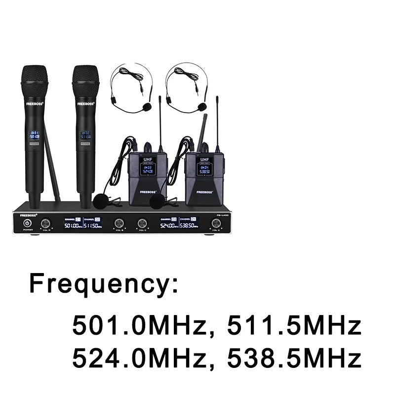 Draadloos Microfoonsysteem – Draadloze Microfoon Set – Karaoke Microfoon – Presentatie Microfoon – 30 Meter Bereik – Twee Handhelds En Bodypacks - QUORE