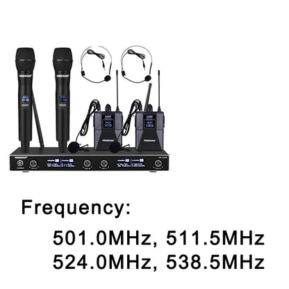 Draadloos Microfoonsysteem – Draadloze Microfoon Set – Karaoke Microfoon – Presentatie Microfoon – 30 Meter Bereik – Twee Handhelds En Bodypacks - QUORE