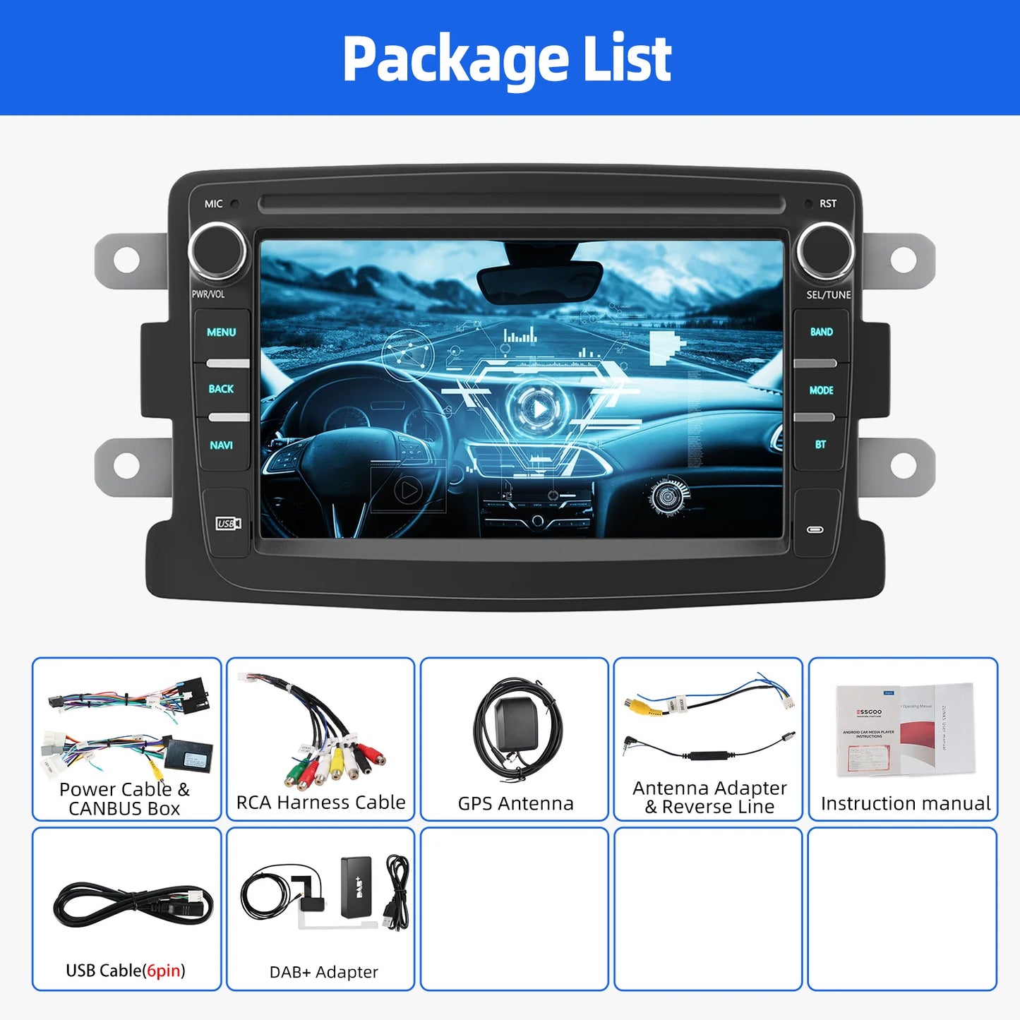 Autoradio – Multimedia Speler – Touchscreen Navigatie – Android Radio – Renault Dacia Upgrade – 7 Inch Scherm – Android 15 Met 4GB RAM & 64GB Opslag