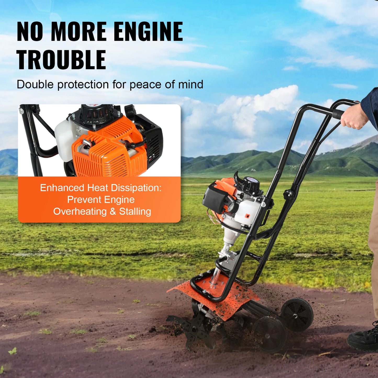 Benzine Tuinfrees - Grondfrees - Frees - Cultivator - Tuingereedschap - 43cc Motor – 4 Verstelbare Stalen Tanden - Bodemfrees - Tuinploeg - Grondfreesmachine - Geschikt voor Tuin, Gazon & Bodembewerking - QUORE