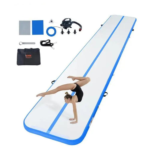 Yogamat - Fitnessmat - Sportmat - Gymnastiekmat -Fitnessmat Extra Dik - Yogamat Extra Dik - 4inch Dikke Tuimelbaan - Elektrische Pomp - Voor Thuisgebruik Gym Yoga Cheerleading Strand Park Water - Blauw - QUORE